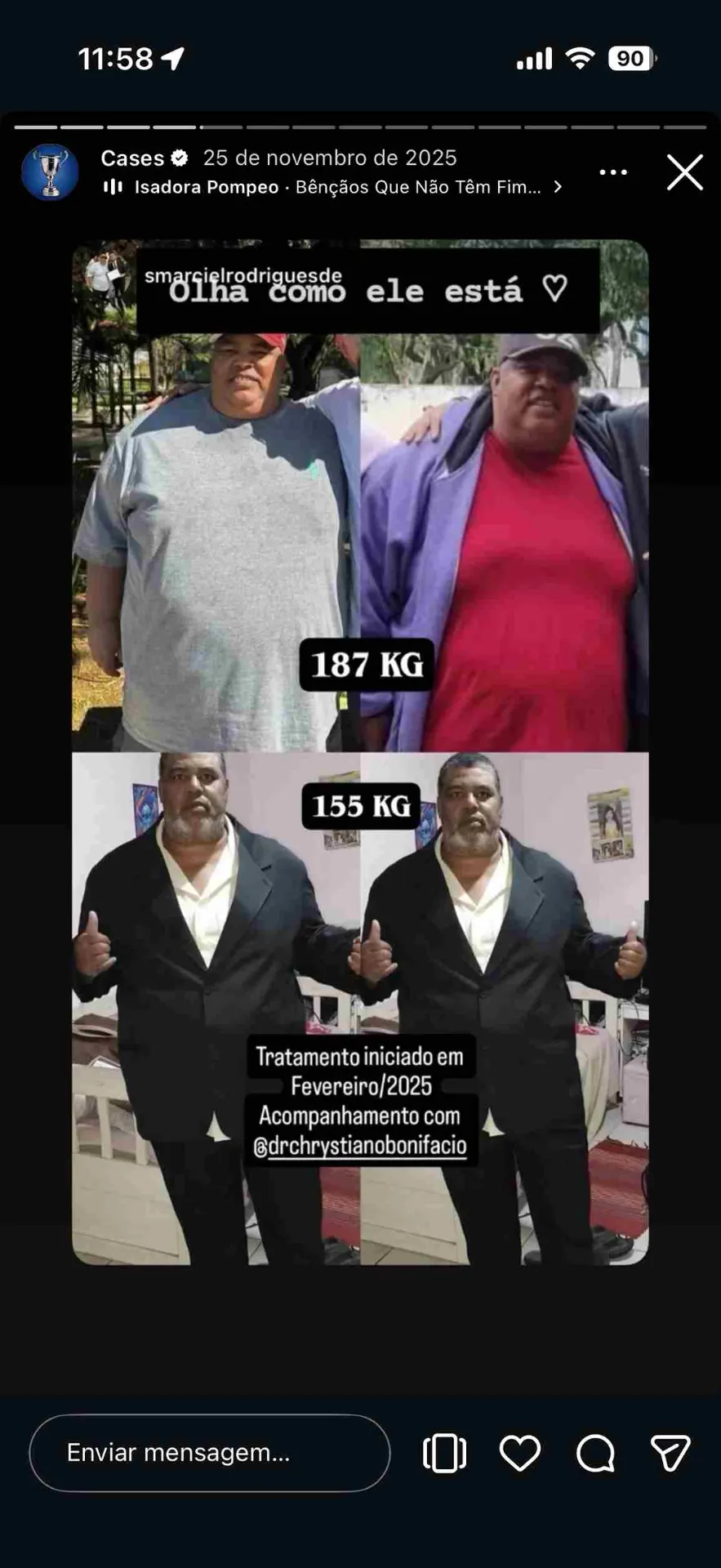 De 187kg para 155kg — e seguindo